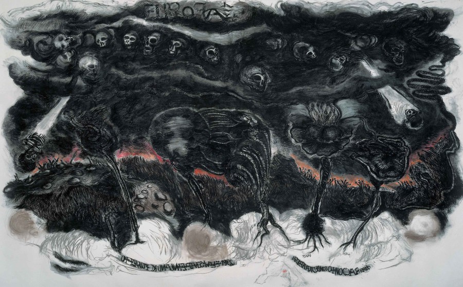 PAM Paolo Mazzuchelli, Europa (per Chico Mendes), 1992, Mineral coal on paper, 220 x 400 cm. Photo credits: © Stefania Beretta