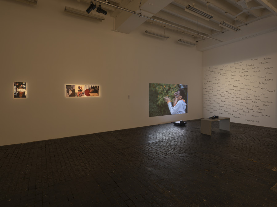 Exhibition view of Re/member Your House with the project the AfroGreeks by Døcumatism and a solo show by Menelaos Karamaghiolis at Centre d’Art Contemporain Genève (November 1st‒December 23, 2023). © Centre d’Art Contemporain Genève. Photo: Julien Gremaud