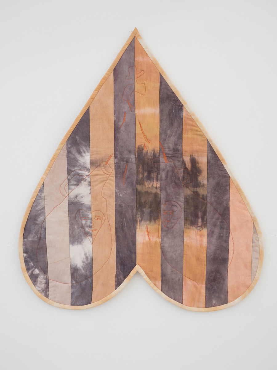 They sold blackmarket wine, Anna Reutinger, Second hand linen, cotton, iron sulfate, tannic acid, madder, onion skins, alder buckthorn, 93 x 102cm