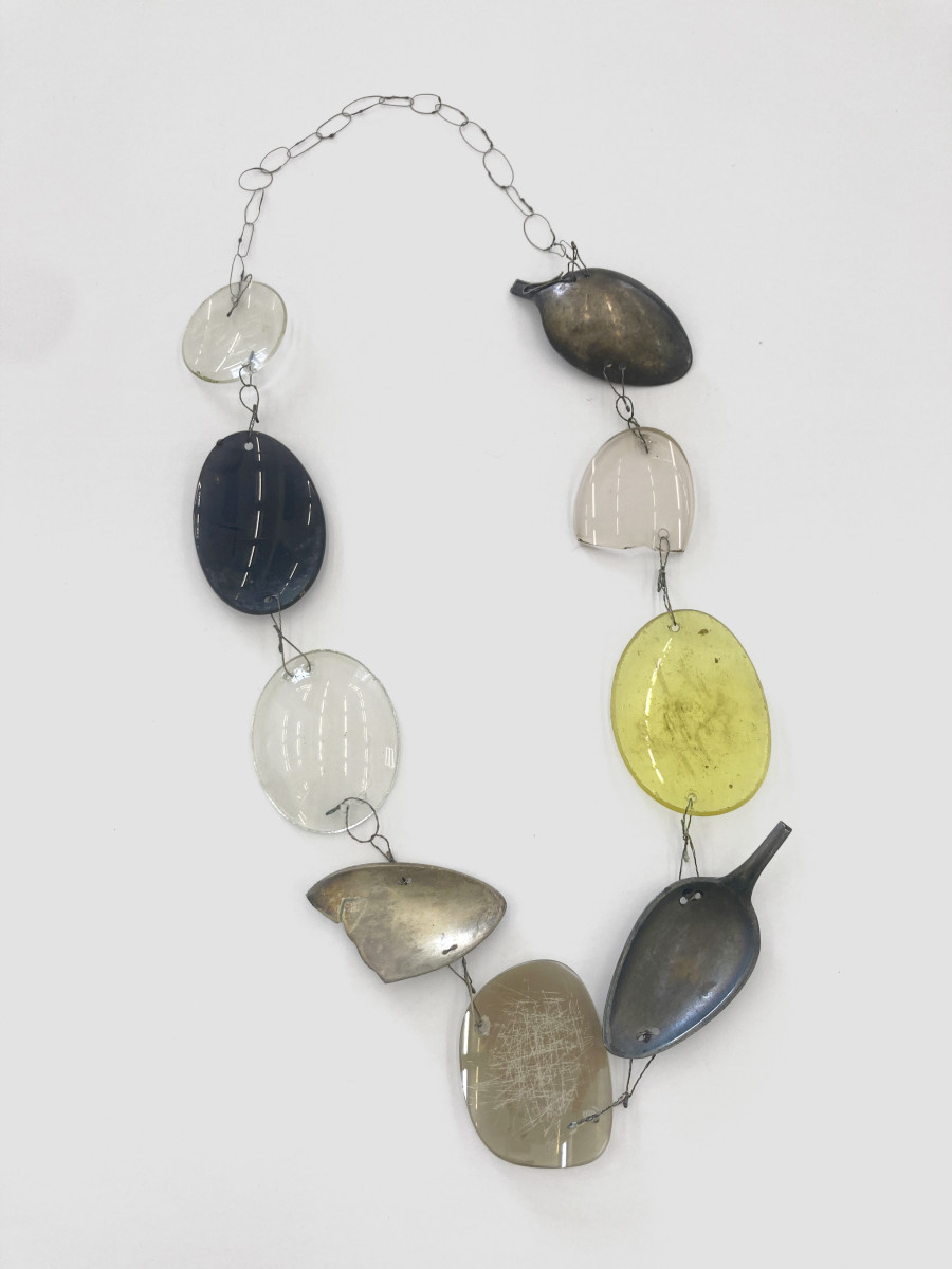 Bernhard Schobinger, Löffel-Brillen-Kette / Spoon-Glasses Necklace, 2013, Necklace made of silver, steel, glass, acrylic, 31 x 15.5 x 1.7 cm, Neckline 65 cm