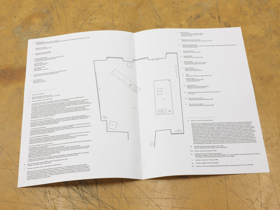 (2003), Floor plan in French used in the CAN exhibition (2003), 2025. Photography: Sebastian Verdon. Courtesy: All images courtesy of the artists and CAN Centre d’art Neuchâtel