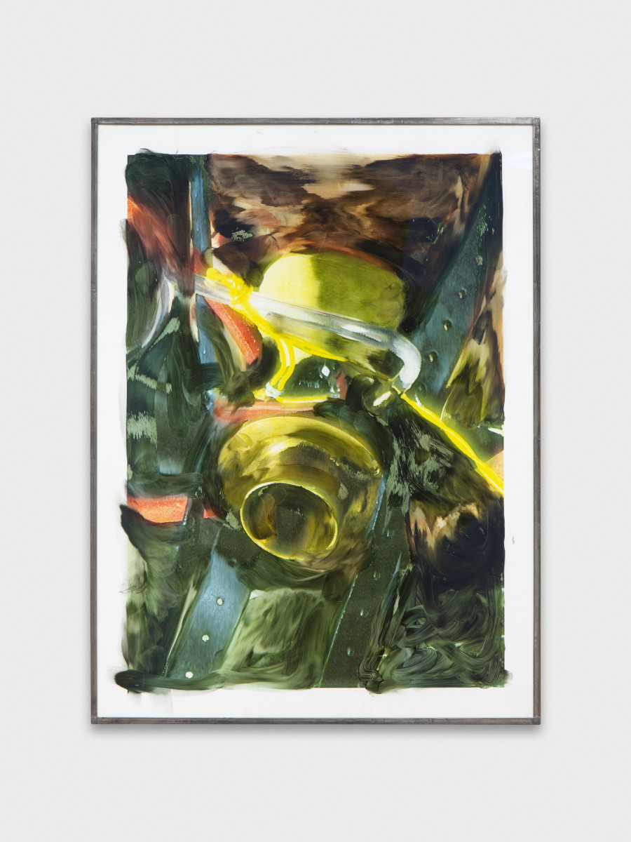 Jean-Vincent Simonet, Untitled (heirloom), 2022, Inkjet print on plastic foil, fingertips intervention, handmade lead frame, anti-reflective glass, 42 × 31cm. Photography: Philipp Rupp / Julien Gremaud. Courtesy of Sentiment and the artist