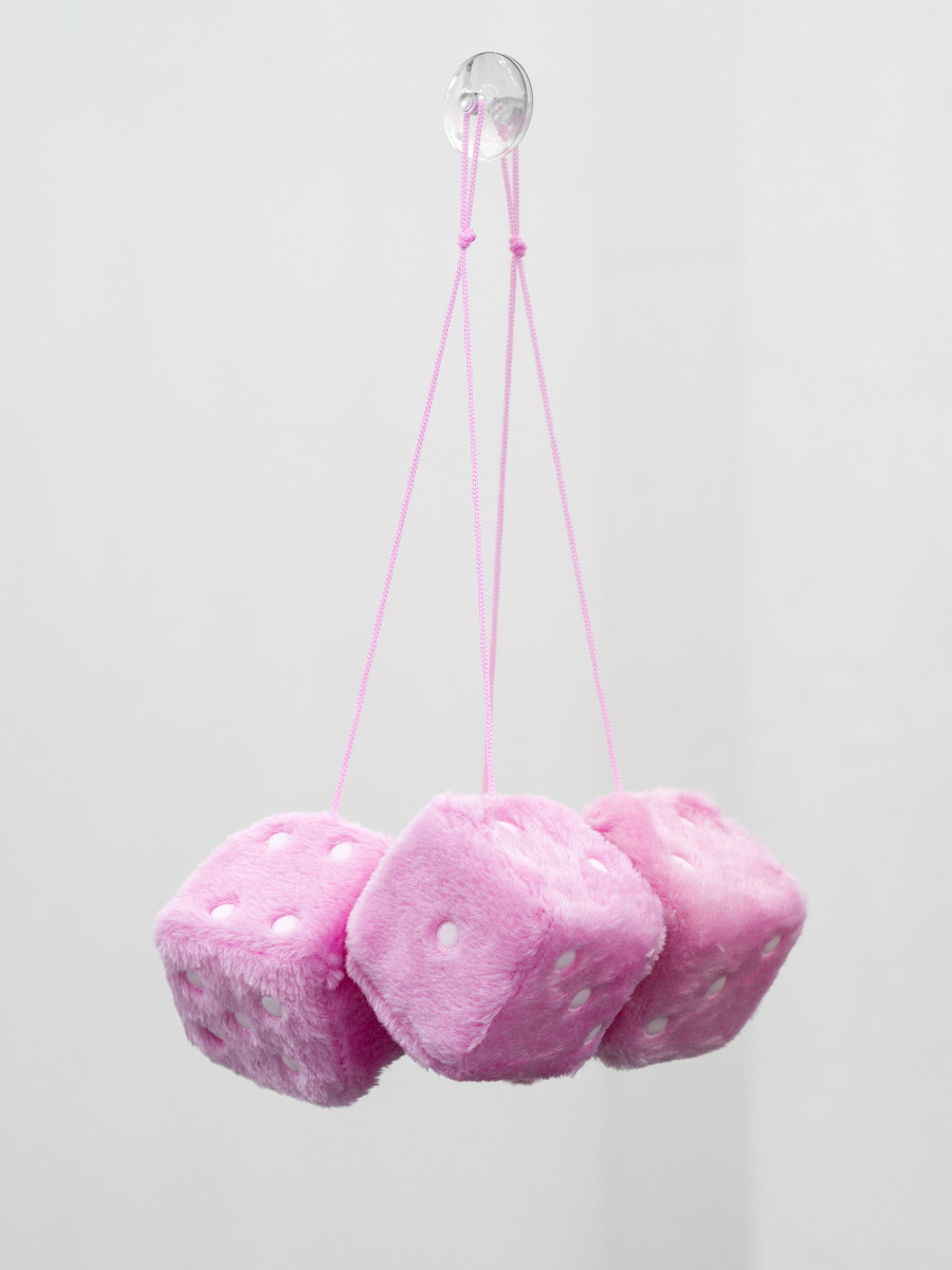 Sarah Benslimane, Untitled (detail), 2025, Mirror, fur dice, 76 x 60 x 15 cm. Photo: Cedric Mussano