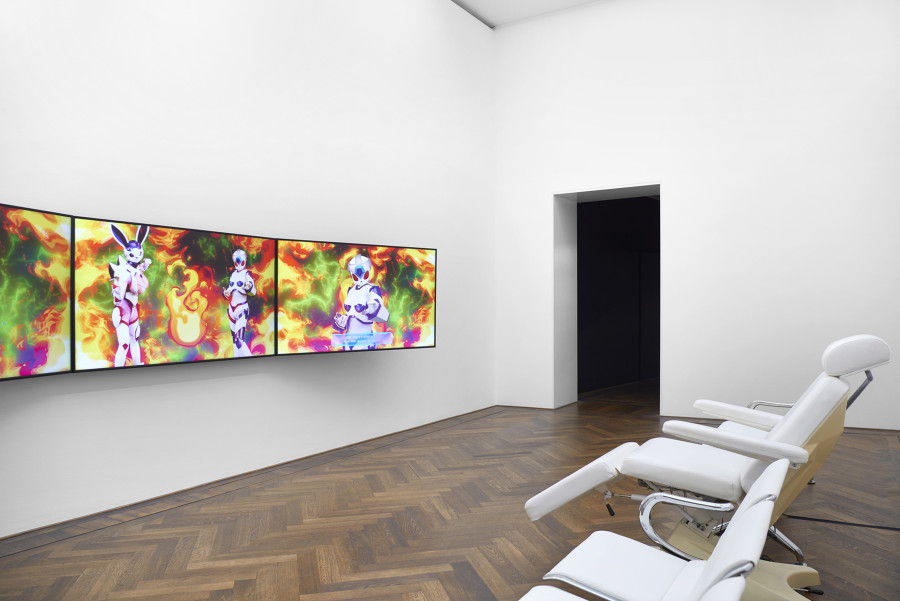 LuYang, LuYang Vibratory Field, Kunsthalle Basel, 2023. Installation view: Material World Knight, 2018. Photo: Philipp Hänger / Kunsthalle Basel