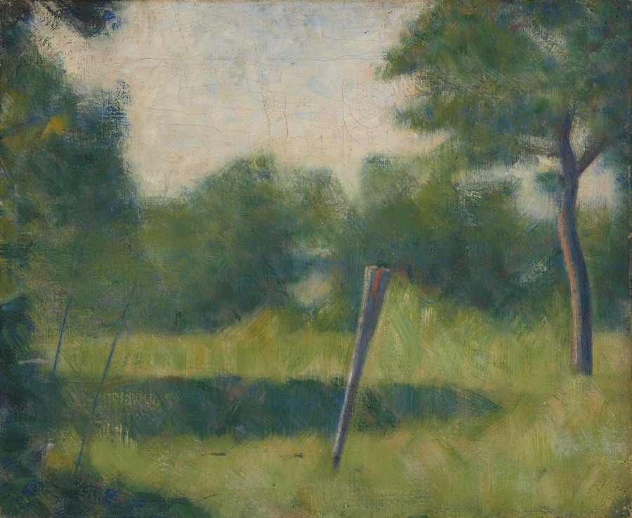 Paysage au piquet, Georges Seurat, um 1882, Öl auf Leinwand, HxB: 38 x 46.3 cm, Inv. G 2020.7, Creditline: Kunstmuseum Basel- Geschenk der Max Geldner-Stiftung, Photo Credit: Kunstmuseum Basel - Jonas Haenggi