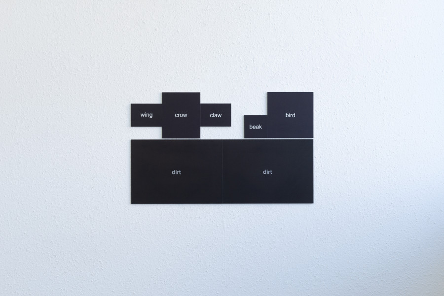Exhibition view, Moniker, HAMLET, Zürich, 2025. Noah Merzbacher, two birds, 2025, UV flatdbed print on dibond