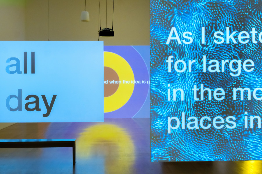 Installation view, Tony Cokes, Let Yourself Be Free, Kunstmuseum Liechtenstein, 2025-2026. Photo credit: Sandra Maier. © Tony Cokes / Kunstmuseum Liechtenstein