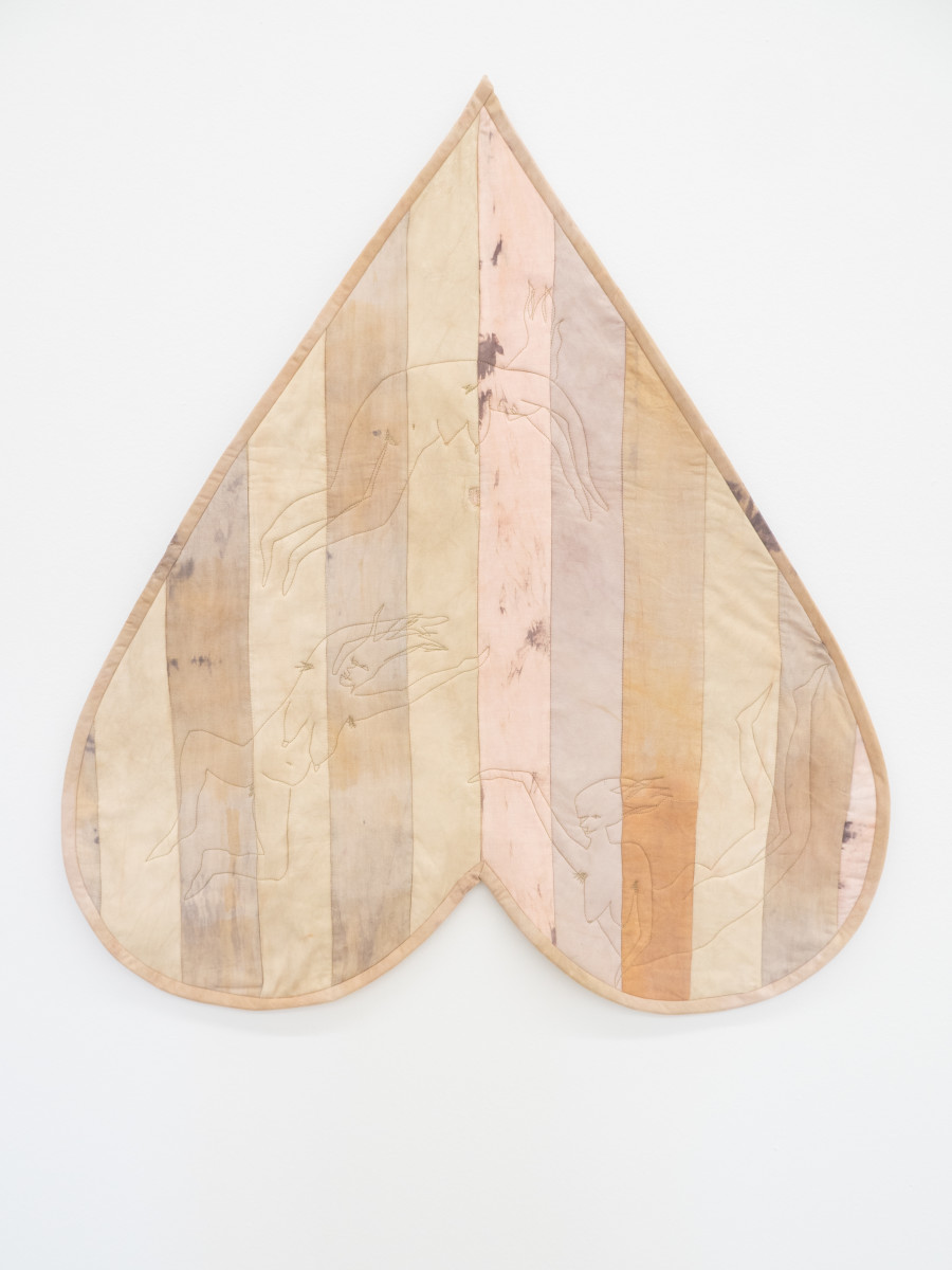 They bathed naked in the Rhein, Anna Reutinger, Second hand linen, cotton, onion skins, madder, alder buckthorn, 93 x 102cm