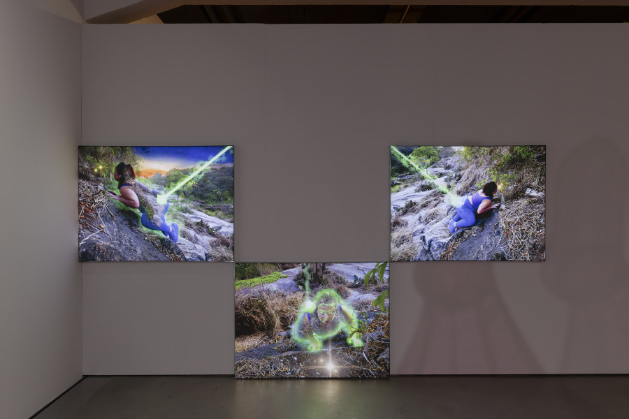 Giulia Essyad, Vaporized, 2023, Exhibition view «UBERMORGEN, Johanna Müller, Giulia Essyad. Swiss Media Art – Pax Art Awards 2023», 2024, HEK, photo: Franz Wamhof
