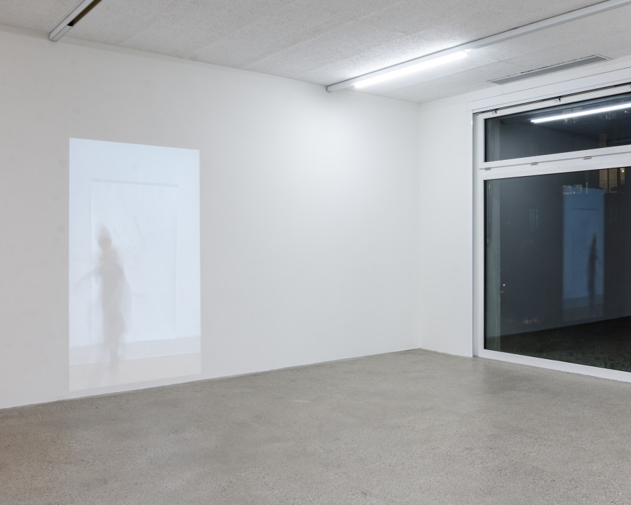 Exhibition view “Our Labor, Our Passion, Our Love”; D. Denenge Duyst-Akpem, Rope Beating Drawing, Pastoral Brutalism series, 2022, private performance video, artist's body/gesture, rope, charcoal and paper, CALM - Centre d'Art La Meute, Lausanne, Switzerland, 2024 / Photo: Théo Dufloo / Courtesy of the artist and CALM - Centre d'Art La Meute.