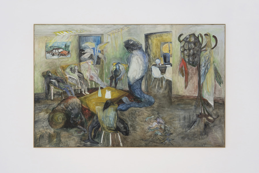 Jacent, Prémonition, 2020, watercolor and gesso on wood, oak artist's frame, 168 x 109 cm. Photography: Sebastian Verdon/ all images copyright and courtesy of the artists, CAN Centre d’art Neuchâtel, Sans titre (2016).