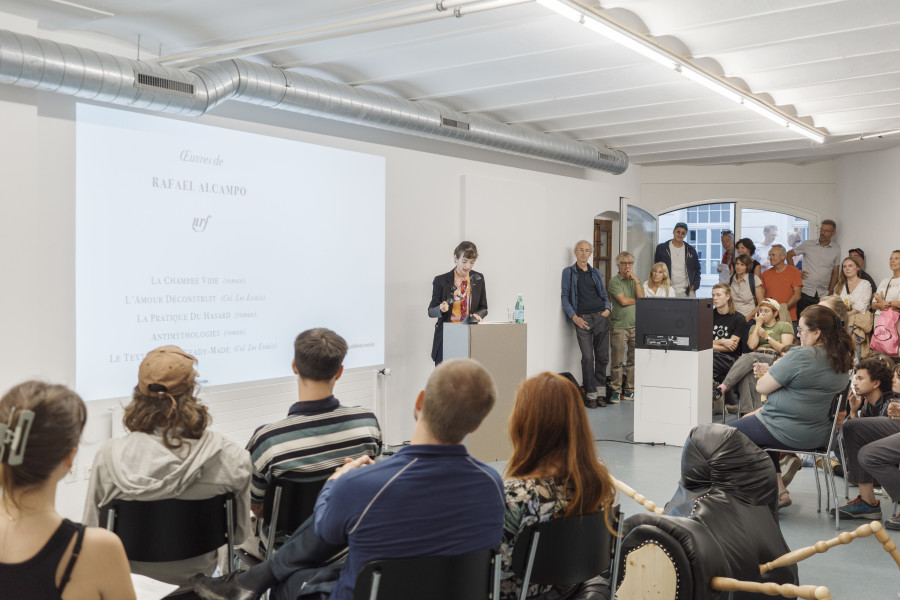 Joana-Maria Peralta-Ferrer, Lecture on Raphael Alcampo by Sylvia P. Greenwood, 2025, Performance, slideshow, chairs, plynth, 20:00’, dimensions variable. Photo credits: marytwo [22 August 2025 07:31pm]