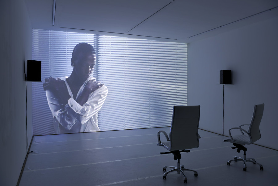 Valentin Noujaïm, La Défense Volume II – To Exist Under Permanent Suspicion, 2023, installation view, in: Valentin Noujaïm, PANTHEON, Kunsthalle Basel, 2025, photo: Philipp Hänger / Kunsthalle Basel