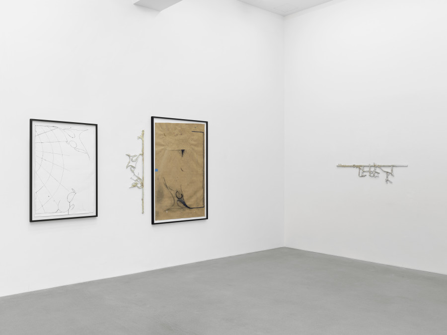 Installation view, Matias Faldbakken, Abstracts and Pewter Abstracts, Galerie Eva Presenhuber, Waldmannstrasse, Zurich, 2025. © Matias Faldbakken. Courtesy the artist and Galerie Eva Presenhuber, Zurich / Vienna. Photo: Stefan Altenburger Photography, Zürich