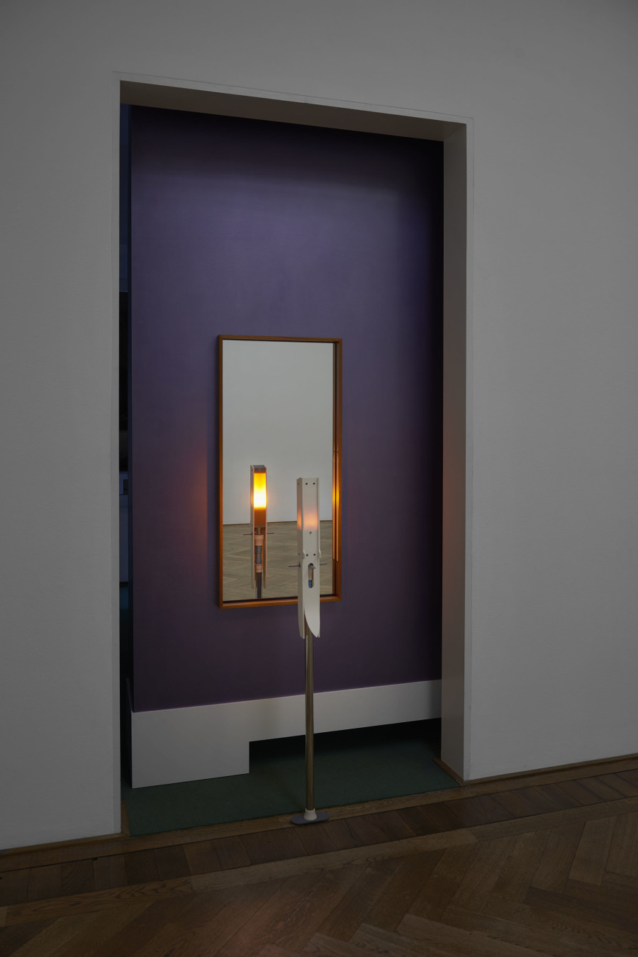 Camille Blatrix, installation view, Standby Mice Station, Kunsthalle Basel, 2020, view on Stork, 2020 (front) and Two Candles, 2018 (back). Photo: Philipp Hänger / Kunsthalle Basel. Courtesy of the artist; Galerie Balice Hertling, Paris, and Andrew Kreps Gallery, New York