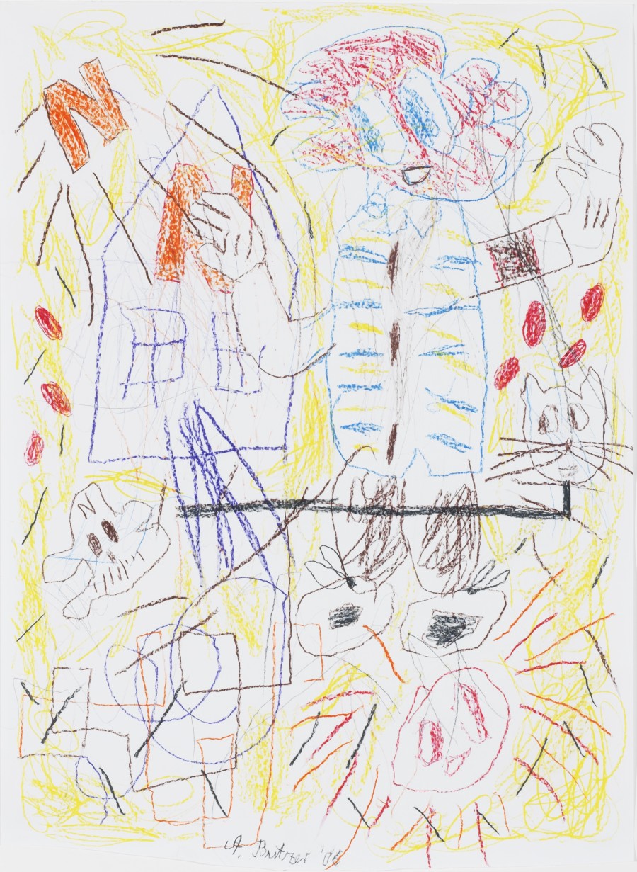 André Butzer, Untitled 2006, wax crayon on paper, 68x50cm. Image courtesy and copyright Livie Fine Art