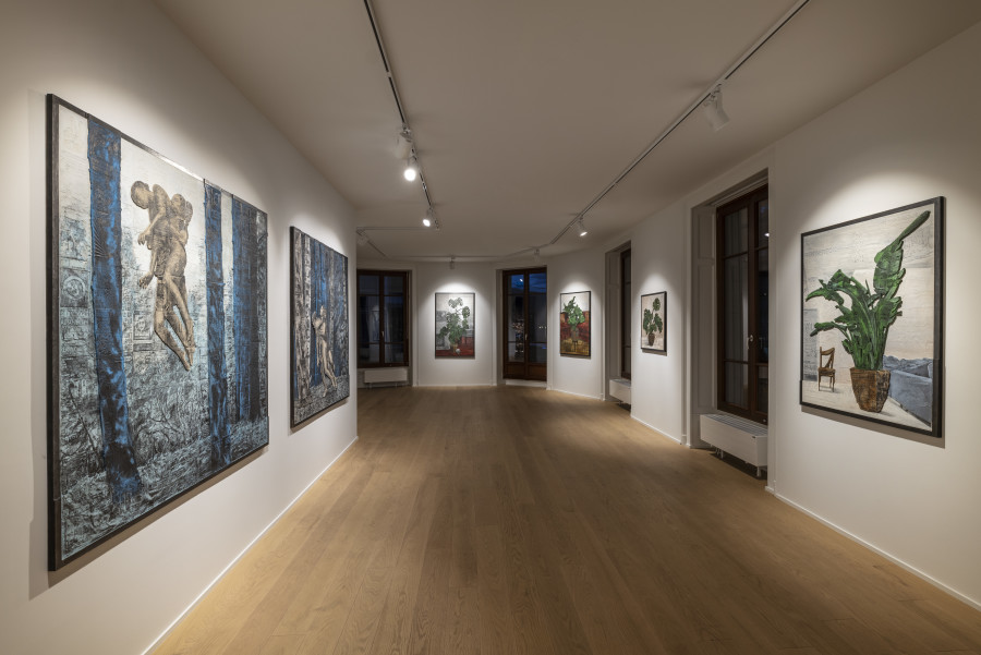 Exhibition view, Andrea Mastrovito This Beam in My Eye Is from the Tree I Planted, 14.03. – 01.05.2024. Wilde Genève. Photo: Eric Bergoend