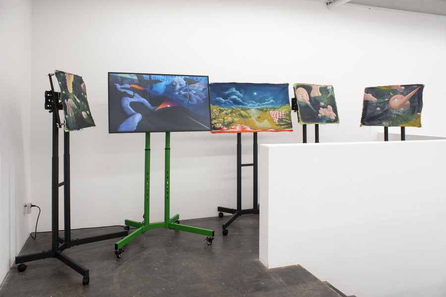Linus Weber, What’re u looking at? 👀 (animated), 2023 Installation view EL GRAN GRITO, Graduation Exhibition Bachelor and Master Institute Art Gender Nature HGK Basel FHNW, Kunsthaus Baselland, 2023, photo: Christian Knörr