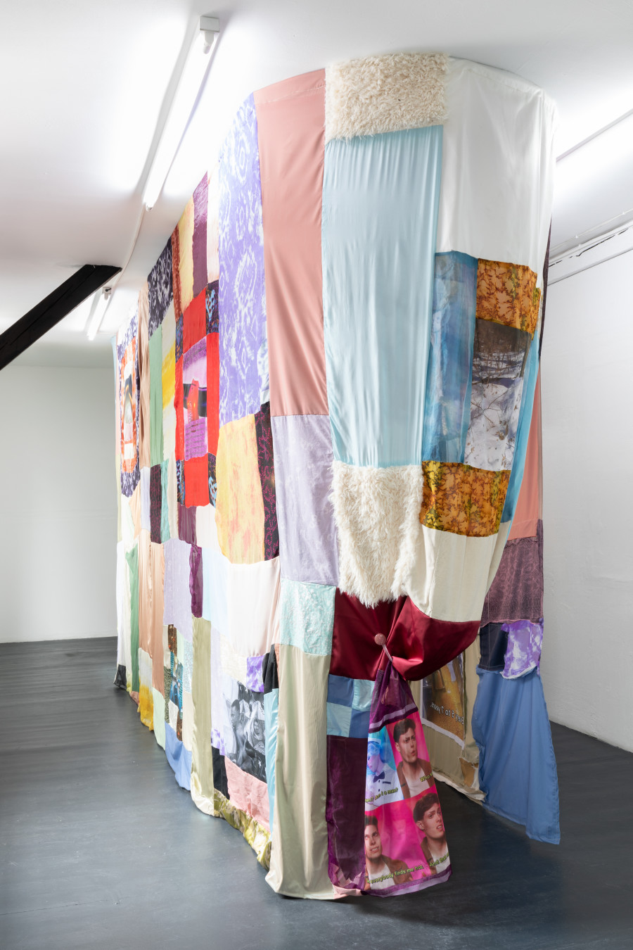 Viola Morini and Giacomo Giannatonio, ‘No child left behind’, 2021, Site-specific textile installation, Installation view at Last Tango, Zurich, 2023, photo by Luca Klett