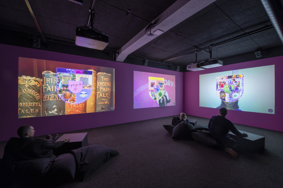 UBERMORGEN, Breitbart Red, 2018, Exhibition view «UBERMORGEN, Johanna Müller, Giulia Essyad. Swiss Media Art – Pax Art Awards 2023», 2024, HEK, photo: Franz Wamhof