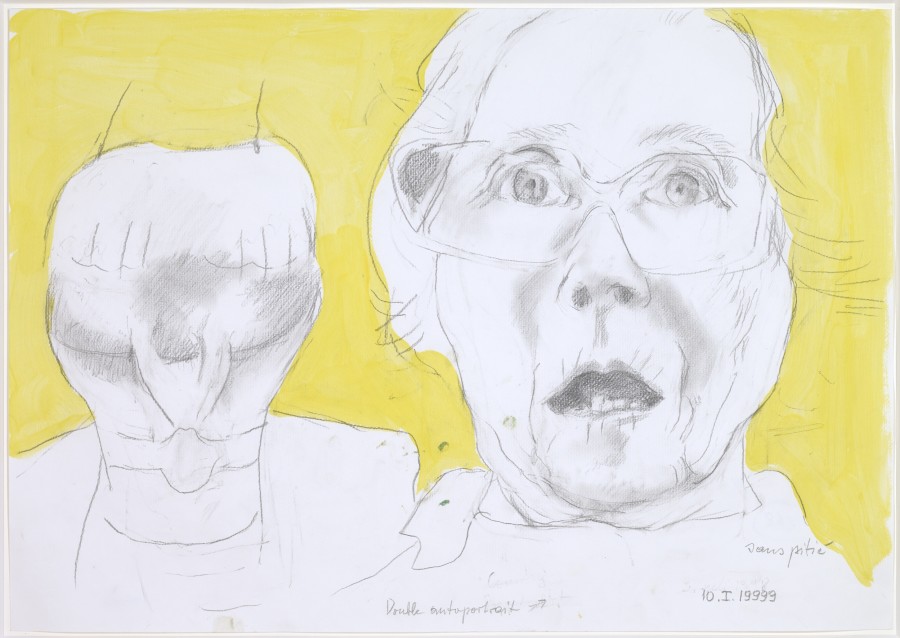 Double autoportrait sans pitié, Maria Lassnig, 10. Jan. 1999, Bleistift und Acryl, Blatt: 42.9 x 60.9 cm, Inv. 2018.29, Creditline: Kunstmuseum Basel- Ewige Dauerleihgabe der Hüni-Michel-Stiftung an das Kunstmuseum Basel, Photo Credit: Martin P. Bühler