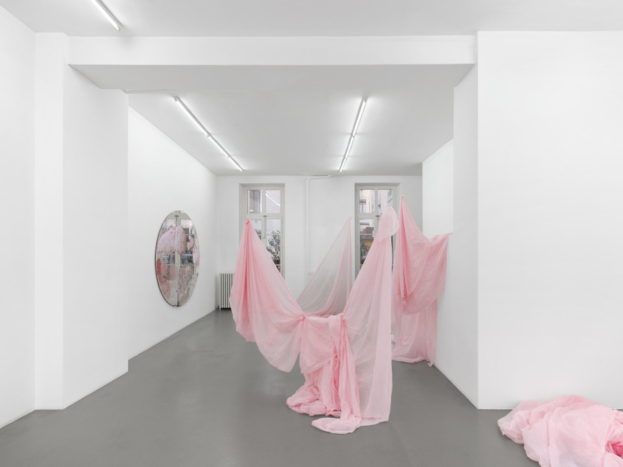 Exhibition view, Karla Black, Galerie Mezzanin, 2025. Photo credit: Annik Wetter