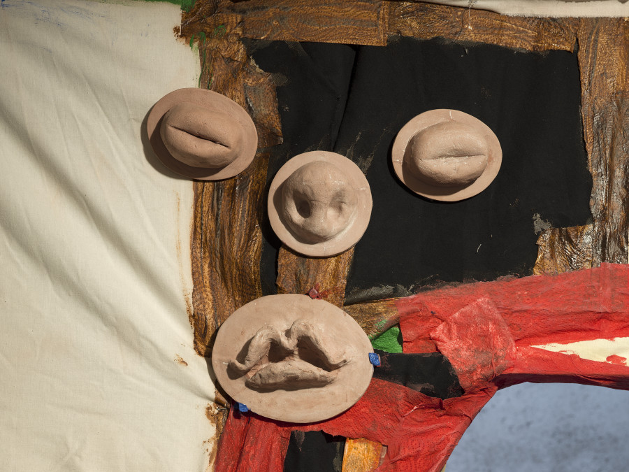 Exhibition view Monster Chetwynd «Profusion Protrusion», Cabaret Voltaire 2023; Monster Chetwynd, Clay Mouth Eyes and Nose, 2023. Photo: Cedric Mussano.