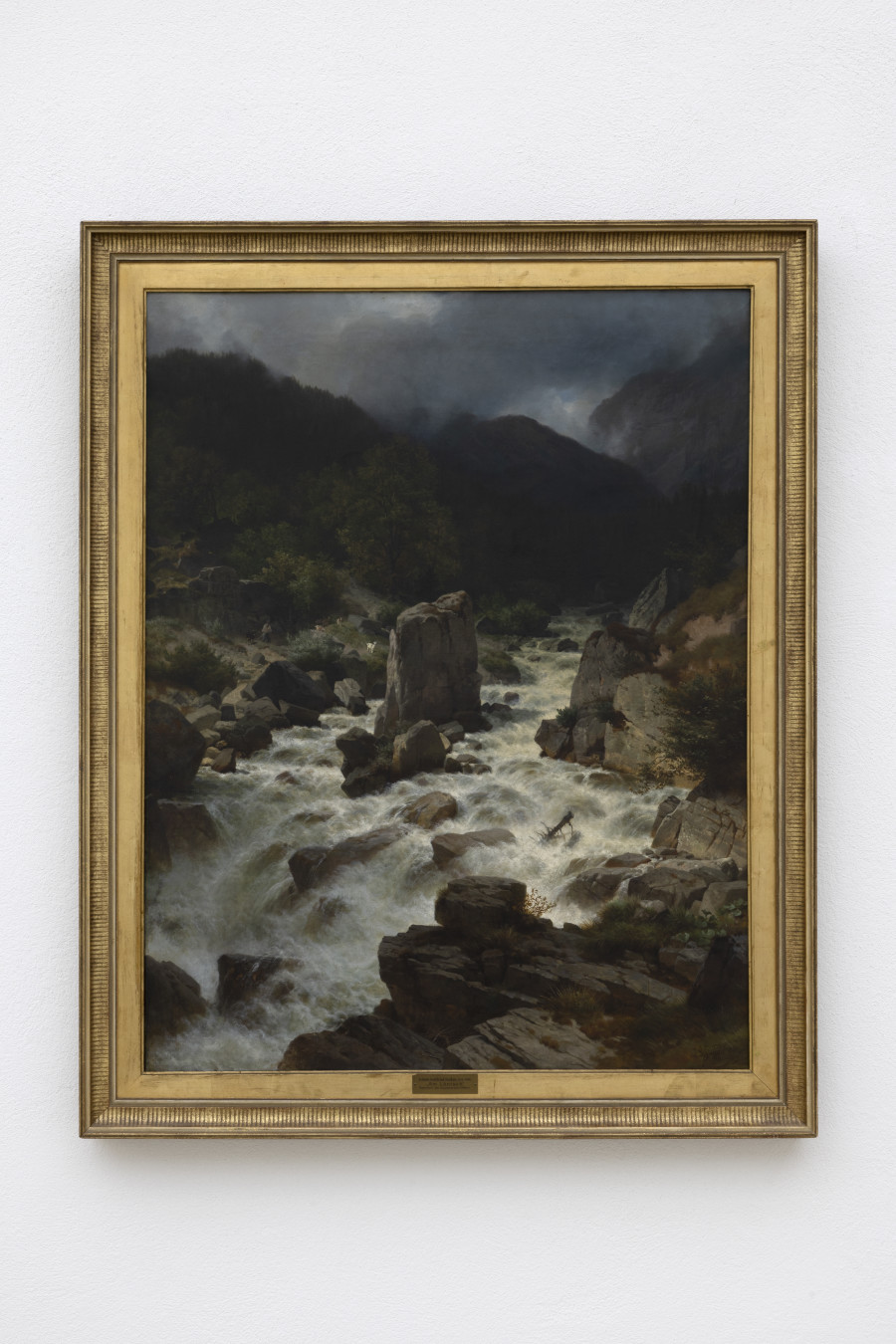 Johann Gottfried Steffan, Am Löntsch (zwischen Riedern und Kohlgrübli), 1881. Oil on canvas, 117 x 91,5 cm. Collection Glarner Kunstverein. Megan Francis Sullivan, Wolkenstudie, installation view, Kunsthaus Glarus, 2024. Photo: Gina Folly. Courtesy of the artist.