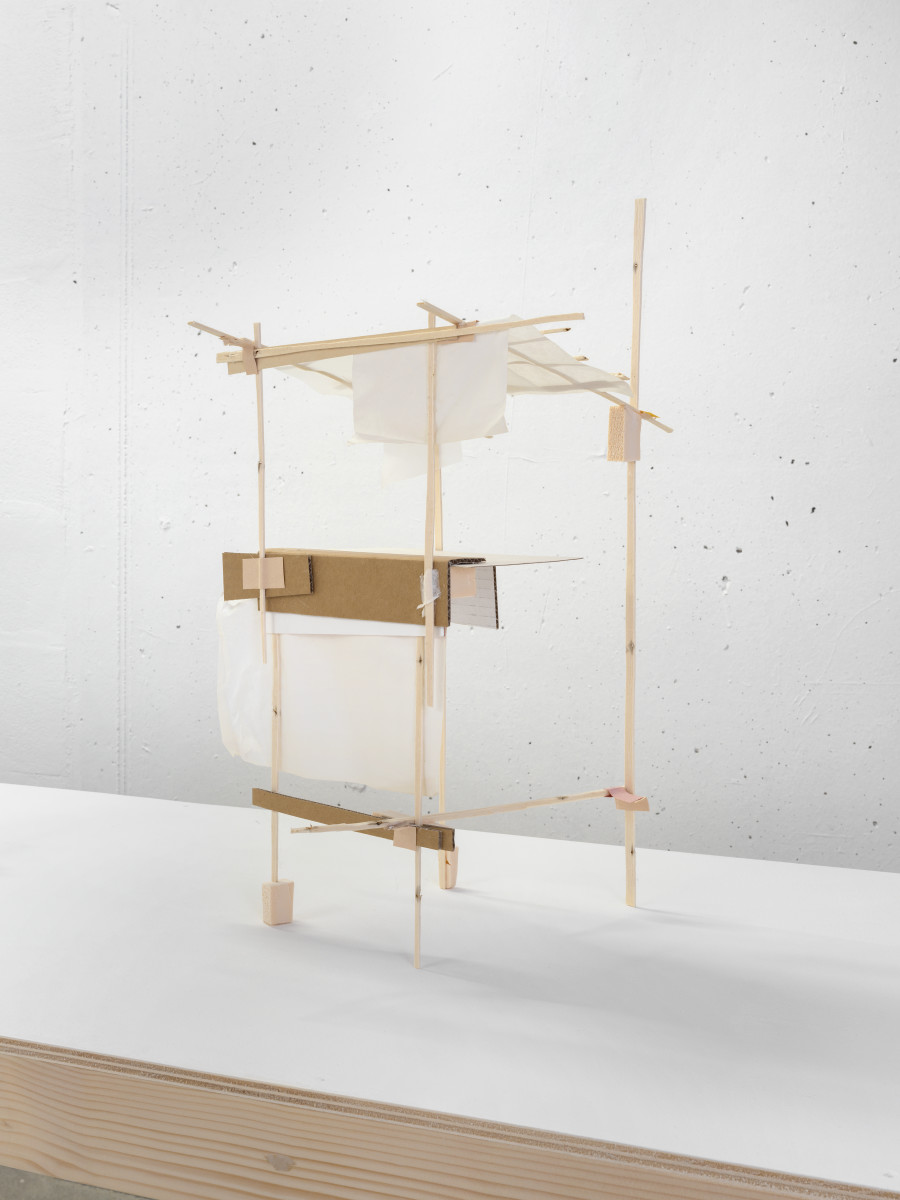 Maquette abandonnée No 6, 2020, wood, cardboard, paper, polyurethane foam, silk paper, 49 x 34 x 33 cm, © Julien Gremaud. Courtesy of the artist and Heinzer Reszler gallery.