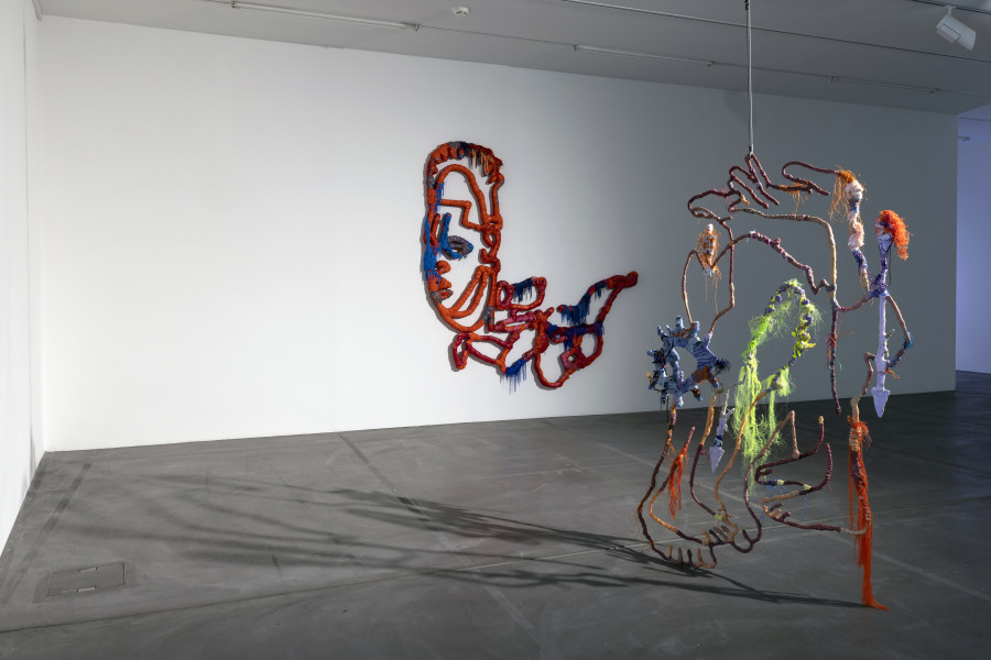 Installation view ‘Julien Creuzet - Orpheus was musing upon braised words (...)’, Luma Westbau, Zurich, 2023. Photo: Nelly Rodriguez