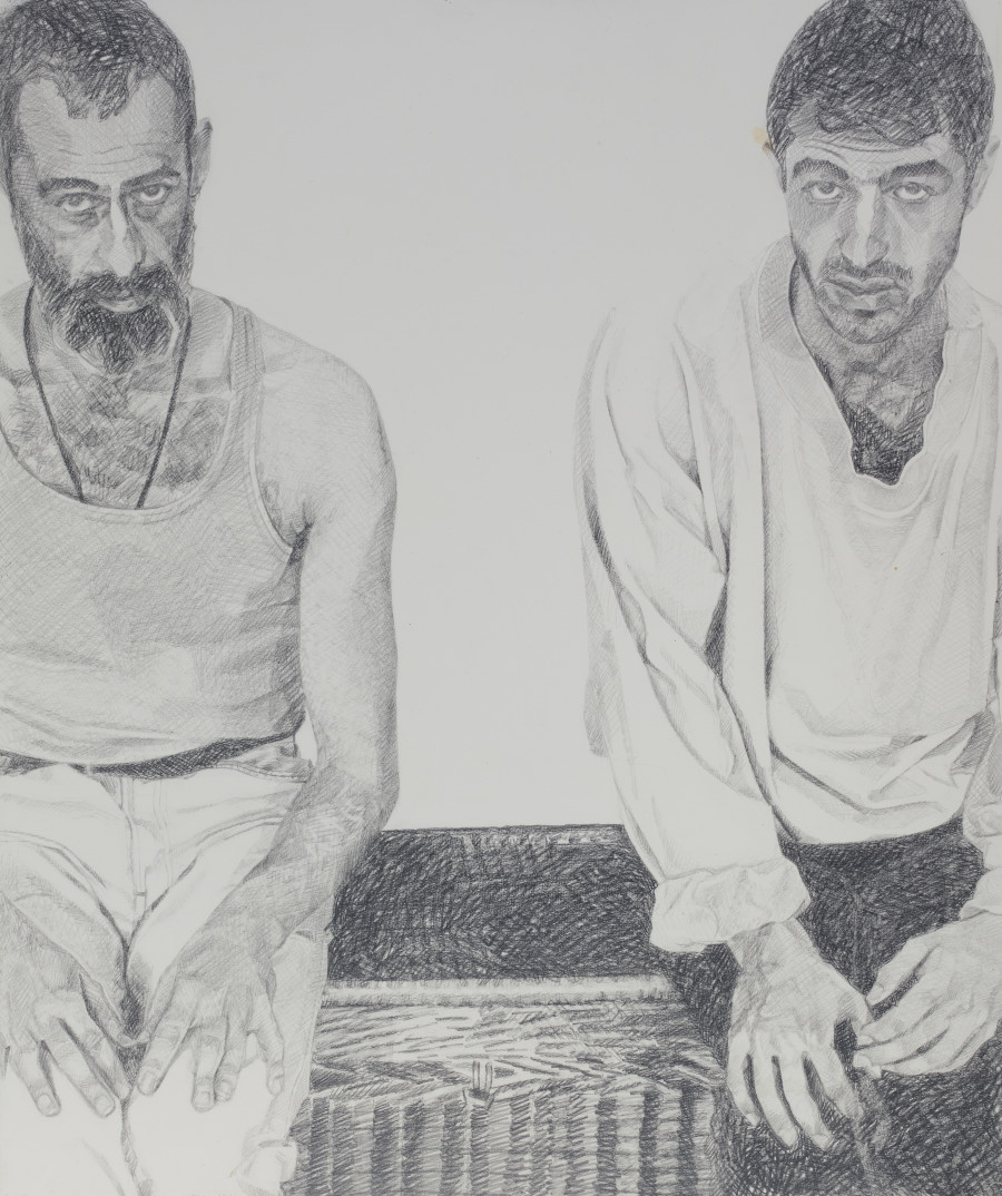 Emilienne Farny (Neuchâtel 1938 – 2014 Lausanne), Les garçons n°16, 1992, crayon au graphite sur papier, 900 x 750 mm. Collection particulière © Collection particulière / photographe : David Quattrocchi.