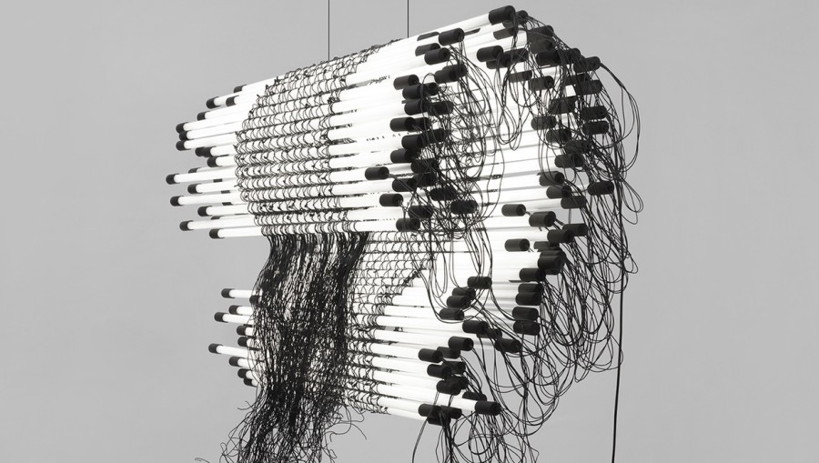 Bent on going, 2019 LED Tubes, steel, paint, electrical wire, cables 100 x 58 x 200 cm (39 3/8 x 22 7/8 x 78 3/4 in.) BONV23124 Courtesy of the artist and Galerie Peter Kilchmann, Zurich Copyright: Jens Ziehe