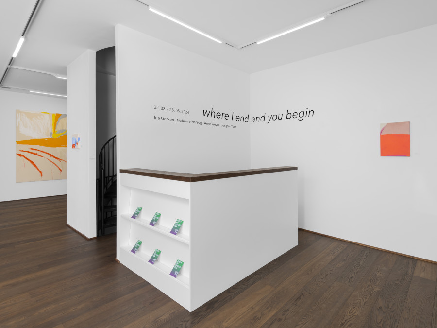 Exhibition view, where I end and you begin, Ina Gerken, Gabriele Herzog, Anke Weyer, Jongsuk Yoon, Galerie Haas Zürich, 2024. Photo credit: Cosimo Filippini