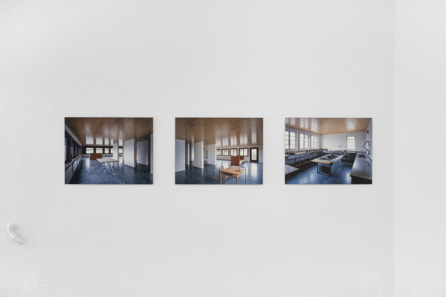 Exhibition view, The House That Judd Built, An exhibition about «Eichholteren», a former inn on Lake Lucerne, reconstructed by Donald Judd and photographed by Franziska and Bruno Mancia. Photo credits: marytwo