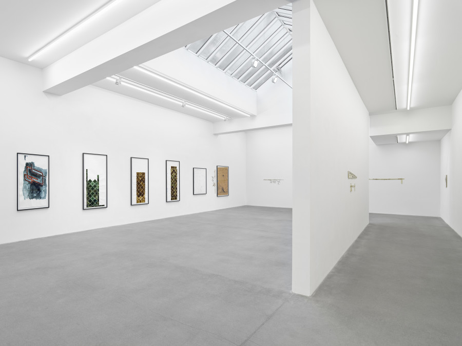 Installation view, Matias Faldbakken, Abstracts and Pewter Abstracts, Galerie Eva Presenhuber, Waldmannstrasse, Zurich, 2025. © Matias Faldbakken. Courtesy the artist and Galerie Eva Presenhuber, Zurich / Vienna. Photo: Stefan Altenburger Photography, Zürich