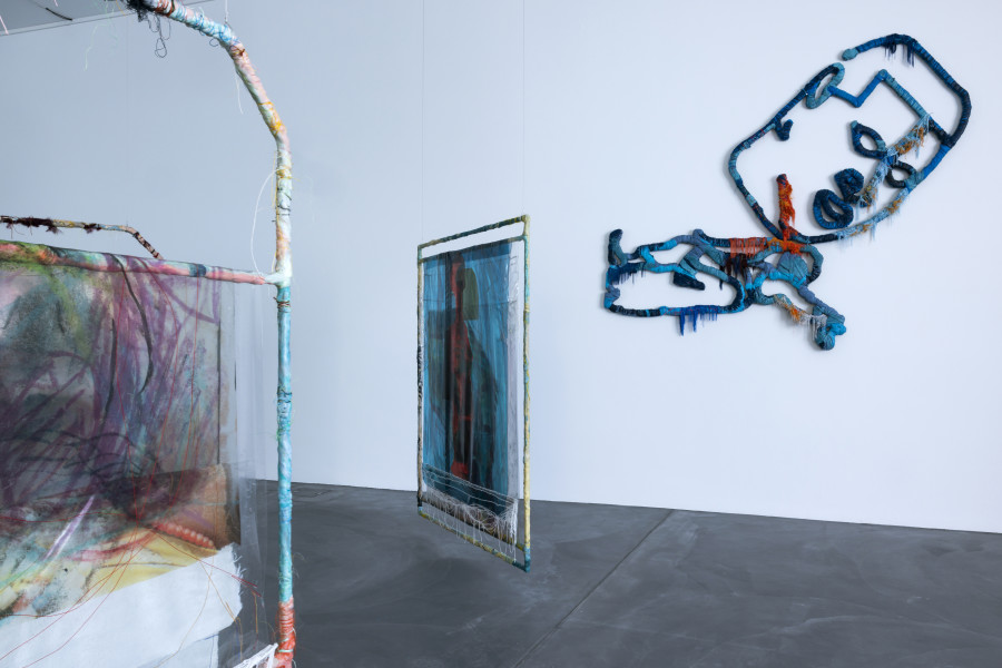 Installation view ‘Julien Creuzet - Orpheus was musing upon braised words (...)’, Luma Westbau, Zurich, 2023. Photo: Nelly Rodriguez