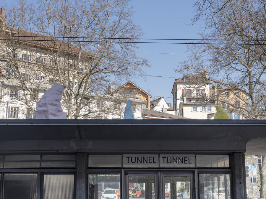 Installation view, Sarah Benslimane, The Way We Trust, Tunnel Tunnel, 2022. Photo: Julien Gremaud