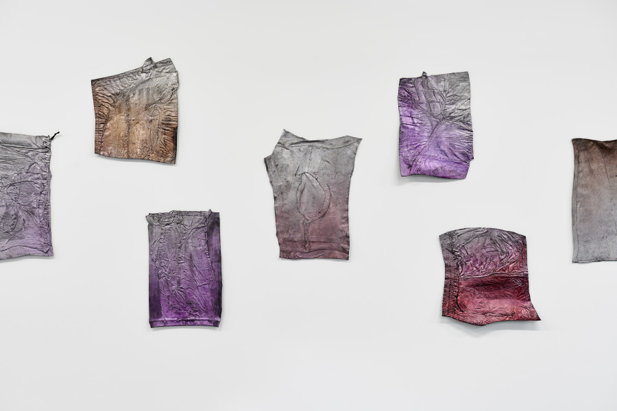 Installation view Edition VFO, Manon Wertenbroek, sans titre, (series of unique artworks), 2024, textile, latex, acrylic color, varnish; photography: Bernhard Strauss