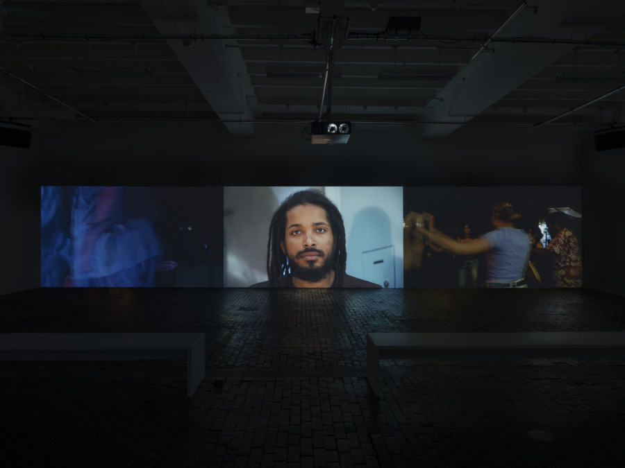 Exhibition view of Re/member Your House with the project the AfroGreeks by Døcumatism and a solo show by Menelaos Karamaghiolis at Centre d’Art Contemporain Genève (November 1st‒December 23, 2023). © Centre d’Art Contemporain Genève. Photo: Julien Gremaud
