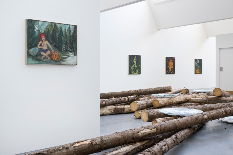 Installation view, Ursula Reuter Christiansen, Auf Messers Schneide, view on, By the Bonfire / Ved bålet, 1977, (on the left), von Bartha, 2023. Photo: Andreas Zimmermann / von Bartha. Courtesy of the artist and von Bartha.