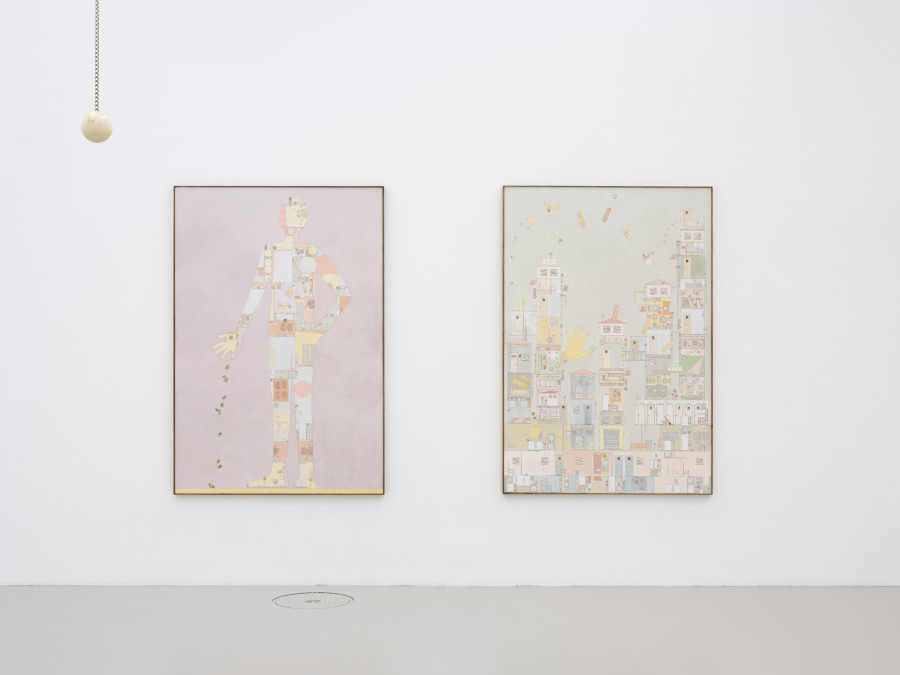 Alan Schmalz, L’altération des mondes (personnage), 2026 and L’altération des mondes (paysage), 2026. Photo: Sebastian Verdon