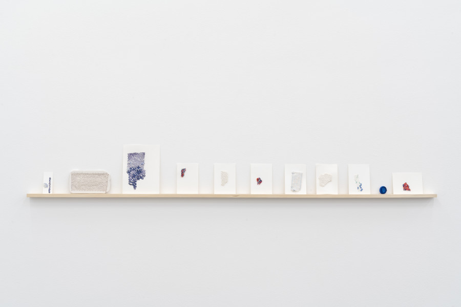 Majd Abdel Hamid, It's still too soon to leave, 2023, and Ode to the sea folded waves, 2025. Photo: Kunst Halle Sankt Gallen, E. Sommer. Courtesy: the artist and 16 Avril, Paris.