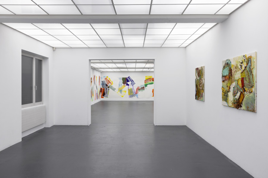 Pia Fries, billin, 1991; vok, 1992. Ölfarbe auf Leinwand über Holz. Courtesy: Pia Fries Ausstellungsansicht / Installation view Kunsthaus Baselland 2023. Foto / Photo: Gina Folly © Pia Fries / 2023 ProLitteris, Zürich