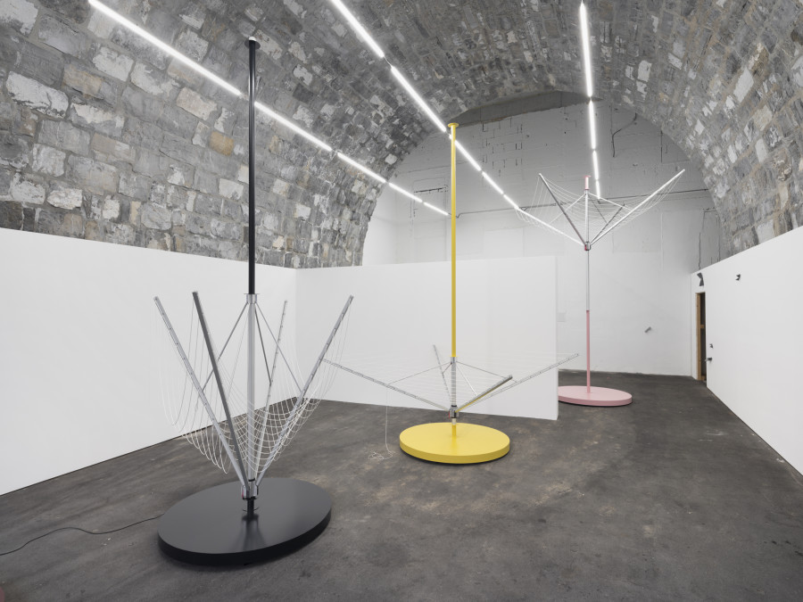 Installation view, Judith Kakon, Violets, lilacs, iodine, and violence, Tunnel Tunnel, Lausanne, 2025-2026. Photo credit: Julien Gremaud