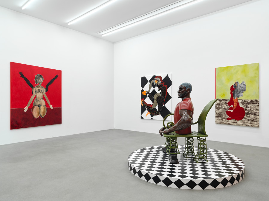 Installation view, Tschabalala Self, Spaces and Places, Galerie Eva Presenhuber, Zurich, Maag Areal, 2023. Courtesy the artist and Galerie Eva Presenhuber, Zurich / Vienna Photo: Stefan Altenburger Photography, Zürich