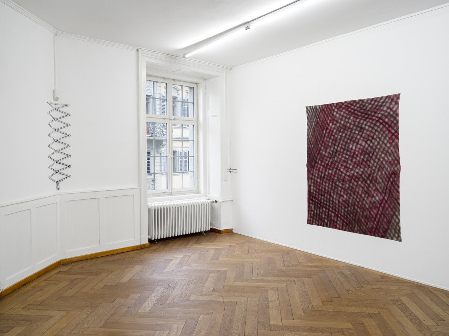Christelle Kahla, Hold (Me) Tighter , 2026; Tattooed in Whispers Of Lace, Skin Is Never Still , 2025, exhibition view Kunst- haus Langenthal. Photo: Cedric Mussano, Kunsthaus Langenthal. Courtesy: Christelle Kahla.