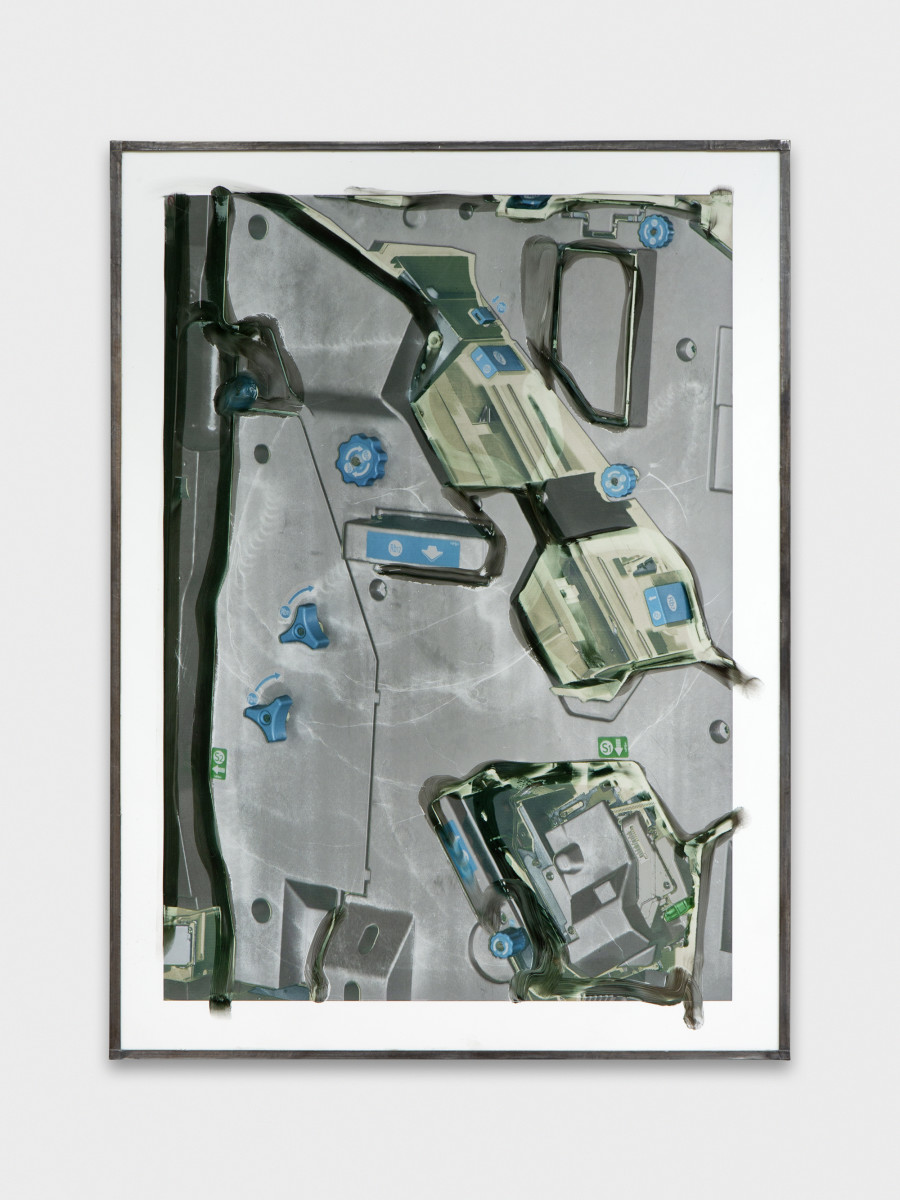Jean-Vincent Simonet, Untitled (heirloom), 2022, Inkjet print on plastic foil, fingertips intervention, handmade lead frame, anti-reflective glass, 42 × 31cm. Photography: Philipp Rupp / Julien Gremaud. Courtesy of Sentiment and the artist