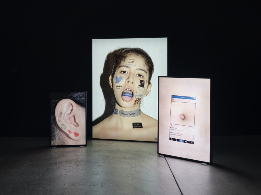 Yuyi John, Julia's Twitter 1, 2, 2016, Belly Button, 2018. Installation view How to Win at Photography – Image-Making as Play, Fotomuseum Winterthur © Fotomuseum Winterthur / Conradin Frei