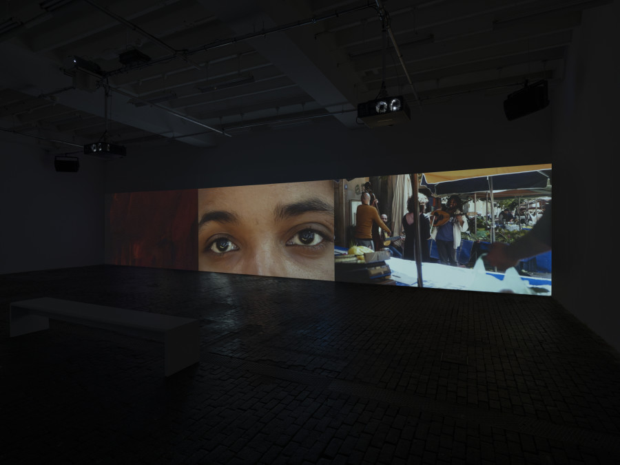 Exhibition view of Re/member Your House with the project the AfroGreeks by Døcumatism and a solo show by Menelaos Karamaghiolis at Centre d’Art Contemporain Genève (November 1st‒December 23, 2023). © Centre d’Art Contemporain Genève. Photo: Julien Gremaud