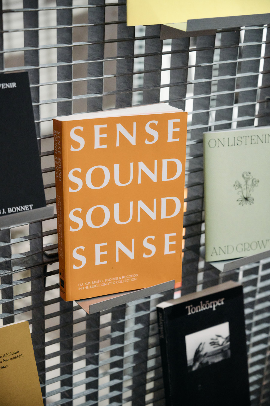 Exhibition view «Interlude: Act 2, Hold The Sound – BaseCamp Library», Cabaret Voltaire 2025; Design by Gabriel Hafner, 2024–2025. Photo: Romain Mader.